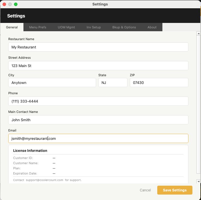 Settings General Tab