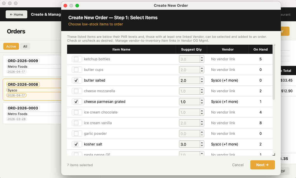 Create New Order Step 1