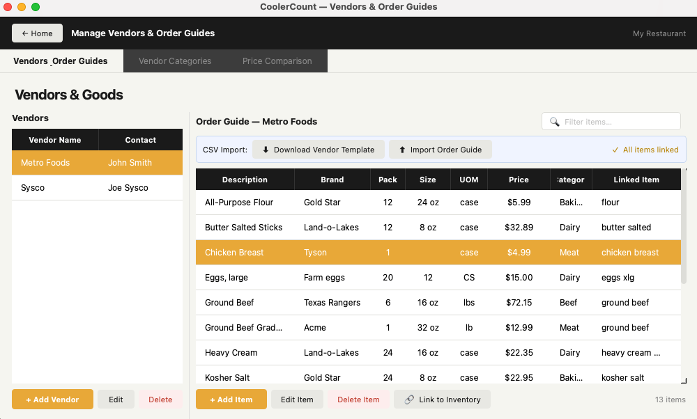 Vendor Order Guides